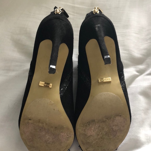 Bebe Black Suede Peep-Toe Booties - Picture 3 of 4